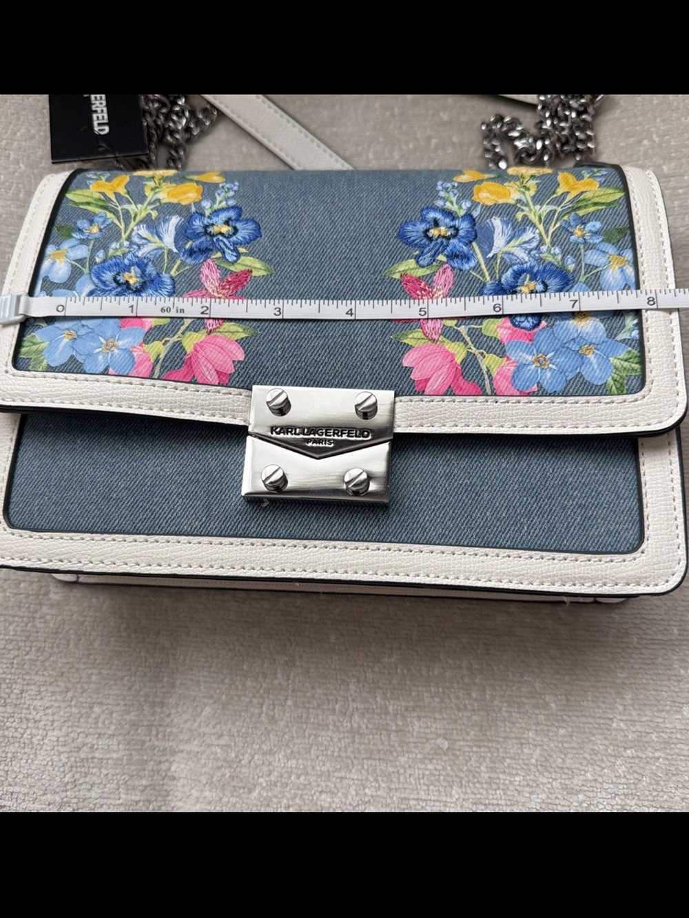 Karl Lagerfeld Paris Floral Embroidered Shoulder/crossbody Bag denim brand new - Picture 10 of 11